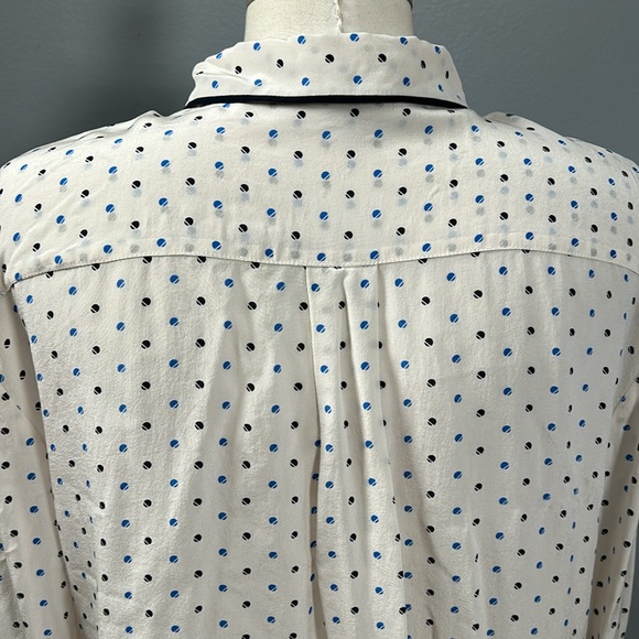 Ann Taylor Polka Dot Cream Navy Long Sleeve Collared Silk Shirt size XL - Picture 12 of 15